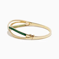 Effy Jewelry Brasilica 14K Yellow Gold Emerald and Diamond Bangle | Bracelets