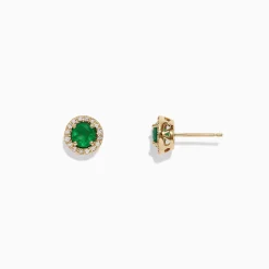 Effy Jewelry Brasilica 14K Yellow Gold Emerald and Diamond Stud Earrings, 1.08 TCW | Earrings