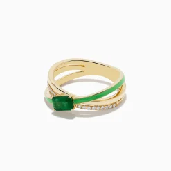 Effy Jewelry Brasilica 14K Yellow Gold Emerald and Diamond Crossover Ring | Rings