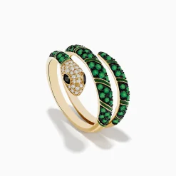 Effy Jewelry Brasilica 14K Yellow Gold Emerald and Diamond Wrap Snake Ring | Rings