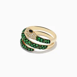 Effy Jewelry Brasilica 14K Yellow Gold Emerald and Diamond Wrap Snake Ring | Rings