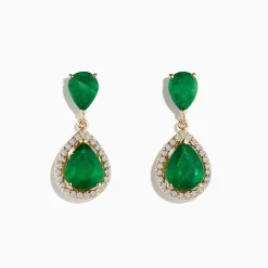 Effy Jewelry Brasillica 14K Yellow Gold Emerald and Diamond Drop Earrings | Earrings