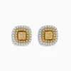 Effy Jewelry Canare 14k Two Tone Gold Cushion Halo Yellow Diamond Statement Stud Earrings 2.34 TCW | Earrings