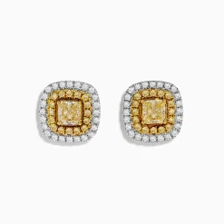 Effy Jewelry Canare 14k Two Tone Gold Cushion Halo Yellow Diamond Statement Stud Earrings 2.34 TCW | Earrings