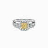 BH Multi Canare 14K Two Tone Gold Cushion Shaped Cluster Yellow Diamond Ring, 0.72 TCW | Rings