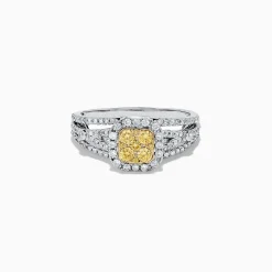 BH Multi Canare 14K Two Tone Gold Cushion Shaped Cluster Yellow Diamond Ring, 0.72 TCW | Rings