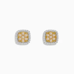 BH Multi Canare 14K Two Tone Gold Cushion Shaped Cluster Yellow Diamond Earrings | Earrings