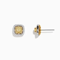BH Multi Canare 18K Two Tone Gold Double Halo Yellow Diamond Stud Earrings, 0.76 TCW | Earrings