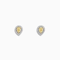 Effy Jewelry Canare 18K Two Tone Gold Pear Halo Yellow Diamond Stud Earrings, 0.36 TCW | Earrings