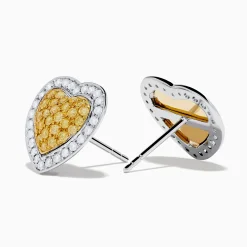 Effy Jewelry Canare 18K Two Tone Gold White and Yellow Diamond Heart Earrings | Earrings