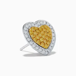Effy Jewelry Canare 18K Two Tone Gold White and Yellow Diamond Heart Earrings | Earrings