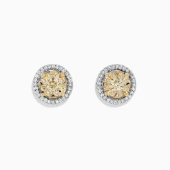BH Multi Canare 14K Two Tone Gold Yellow Diamond Bouquet Halo Earrings, 0.98 TCW | Earrings