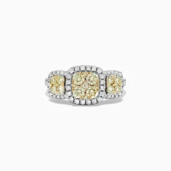 BH Multi Canare 14K Two Tone Gold Yellow Diamond Cushion Shaped Cluster Ring, 1.10 TCW | Rings