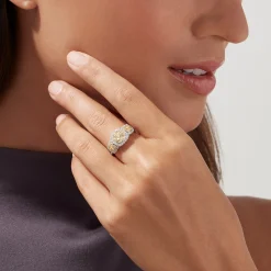 BH Multi Canare 14K Two Tone Gold Yellow Diamond Cushion Shaped Cluster Ring, 1.10 TCW | Rings
