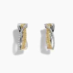 Effy Jewelry Canare 14k Two Tone Yellow and White Diamond Hoop Earrings 5/8" | Earrings