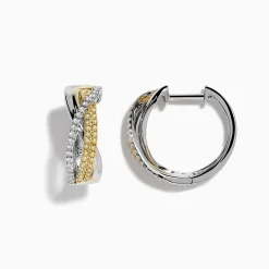 Effy Jewelry Canare 14k Two Tone Yellow and White Diamond Hoop Earrings 5/8" | Earrings