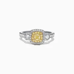 Effy Jewelry Canare 18K Two-Tone Gold Cushion Double Halo Yellow Diamond Ring, 0.96 TCW | Rings