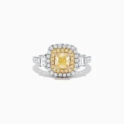 Effy Jewelry Canare 18K Two-Tone Gold Cushion Cut Yellow Diamond Ring, 1.98 TCW | Rings