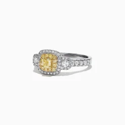Effy Jewelry Canare 18K Two-Tone Gold Cushion Double Halo Yellow Diamond Ring, 0.96 TCW | Rings
