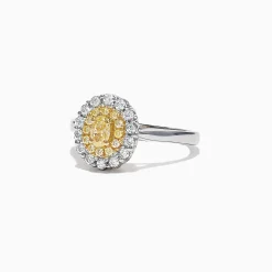 Effy Jewelry Canare 18K Two-Tone Gold Oval Double Halo Yellow Diamond Ring, 0.65 TCW | Rings
