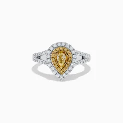 Effy Jewelry Canare 18K Two-Tone Gold Pear Shaped Double Halo Yellow Diamond Ring | Rings
