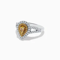 Effy Jewelry Canare 18K Two-Tone Gold Pear Shaped Double Halo Yellow Diamond Ring | Rings
