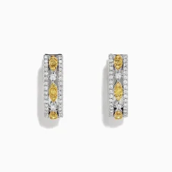 BH Multi Canare 14K White Gold 5/8"Yellow Diamond Hoop Earrings, 0.67 TCW | Earrings