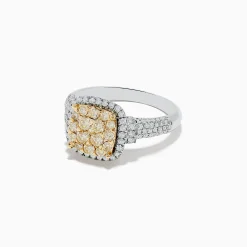 BH Multi Canare Two Tone Gold Cushion Shaped Cluster Yellow Diamond Ring 1.19 TCW | Rings