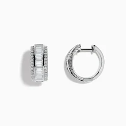 Effy Jewelry Classique 14K White Gold 1/2" Diamond Hoop Earrings 1.01 TCW | Earrings