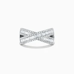 Effy Jewelry Classique 14K White Gold Diamond Cross Over Ring, 0.95 TCW | Rings