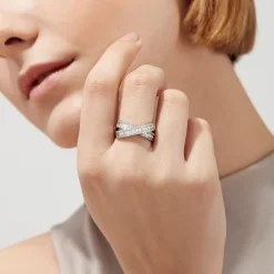 Effy Jewelry Classique 14K White Gold Diamond Cross Over Ring, 0.95 TCW | Rings