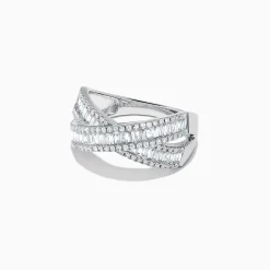 Effy Jewelry Classique 14K White Gold Diamond Cross Over Ring, 0.95 TCW | Rings