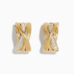 Effy Jewelry D'Oro 14K Brushed Yellow Gold 3/4" Diamond French Clip Earring | Earrings