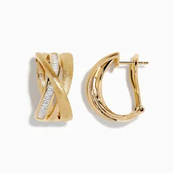 Effy Jewelry D'Oro 14K Brushed Yellow Gold 3/4" Diamond French Clip Earring | Earrings