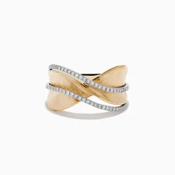 Effy Jewelry D'Oro 14K Textured Gold Diamond Crossover Ring | Rings