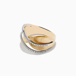 Effy Jewelry D'Oro 14K Textured Gold Diamond Crossover Ring | Rings