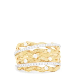 Effy Jewelry D'Oro 14K Textured Yellow Gold Diamond Accented Ring, 0.41 TCW | Rings