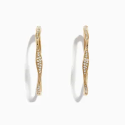 Effy Jewelry D'Oro 14K Yellow Gold 1 1/4" Diamond Wave Hoop Earrings, 0.25 TCW | Earrings
