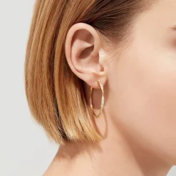Effy Jewelry D'Oro 14K Yellow Gold 1 1/4" Diamond Wave Hoop Earrings, 0.25 TCW | Earrings