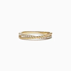 Effy Jewelry D'Oro 14K Yellow Gold Cross Over Diamond Band, 0.11 TCW | Rings