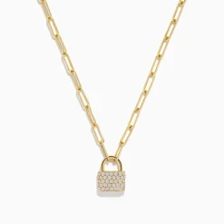 Effy Jewelry D'Oro 14K Yellow Gold Diamond Lock Pendant 0.26 TCW | Necklaces & Pendants