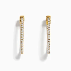 Effy Jewelry D'Oro 14K Yellow Gold Diamond 1" Hoop Earrings | Earrings