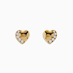 Effy Jewelry D'Oro 14K Yellow Gold Diamond Heart Stud Earrings | Earrings