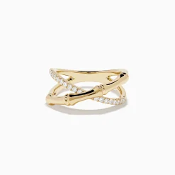 Effy Jewelry D'Oro 14K Yellow Gold Diamond Criss Cross Bamboo Ring | Rings
