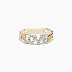 Effy Jewelry D'Oro 14K Yellow Gold Diamond "LOVE" Chain Link Ring | Rings