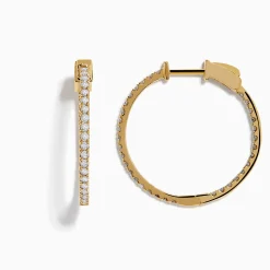 Effy Jewelry D'Oro 14K Yellow Gold Diamond 1" Hoop Earrings | Earrings