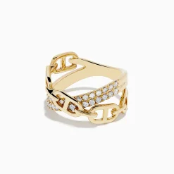 Effy Jewelry D'Oro 14K Yellow Gold Diamond Chain Link Crossover Ring | Rings
