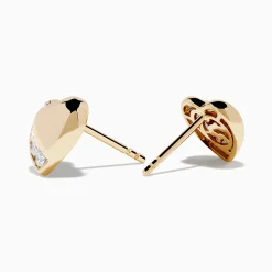 Effy Jewelry D'Oro 14K Yellow Gold Diamond Heart Stud Earrings | Earrings