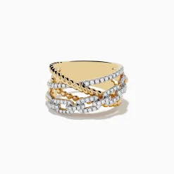 Effy Jewelry D'Oro 14K Yellow Gold Interlocking Diamond Crossover Ring | Rings