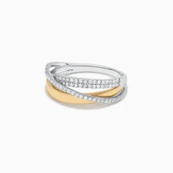 Effy Jewelry Duo 14K Two Tone Gold Diamond Crossover Ring, 0.31 TCW | Rings